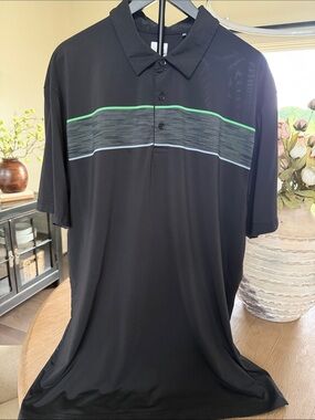 Callaway Black Polo with Green and Light Blue Stripes